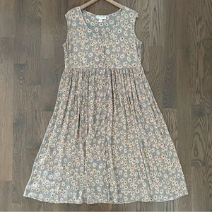 Vintage 90s Grunge Ditsy Floral Print Babydoll Gauze Midi Dress in Sage Green M